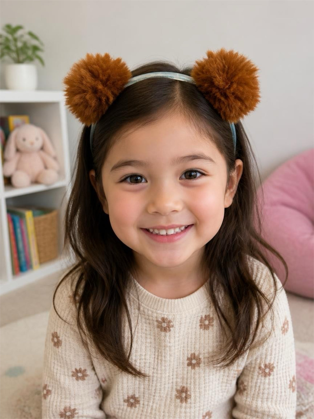 Cosplay Mask- Clear Headband (Sm Brn Pom)