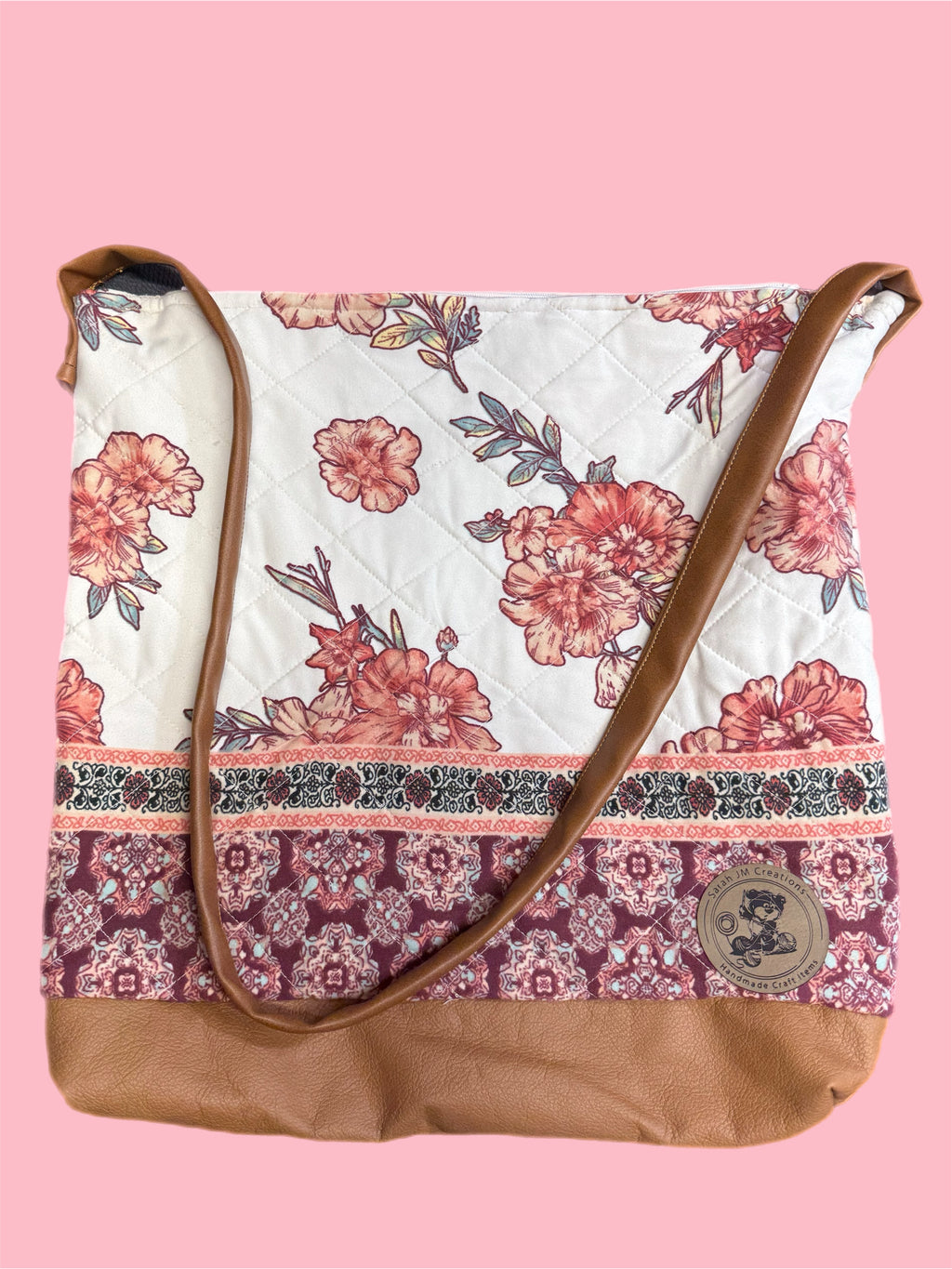 Quilted Shoulder Bag with Leather Base
