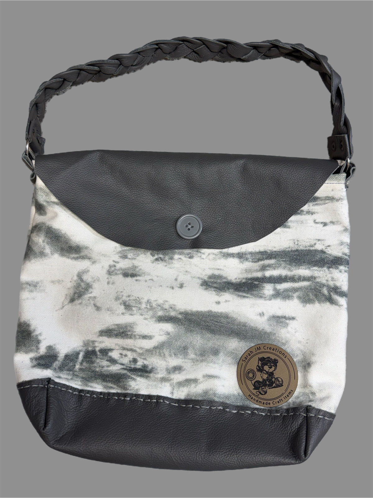 Gray Leather Handbag