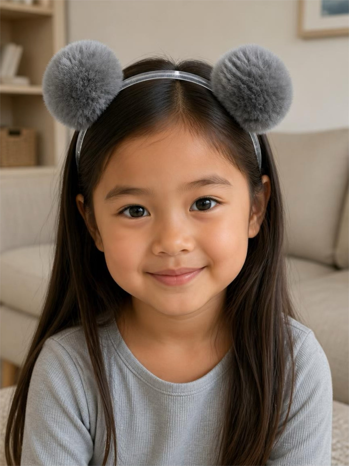 Cosplay Mask- Clear Headband (Sm Gray Pom)