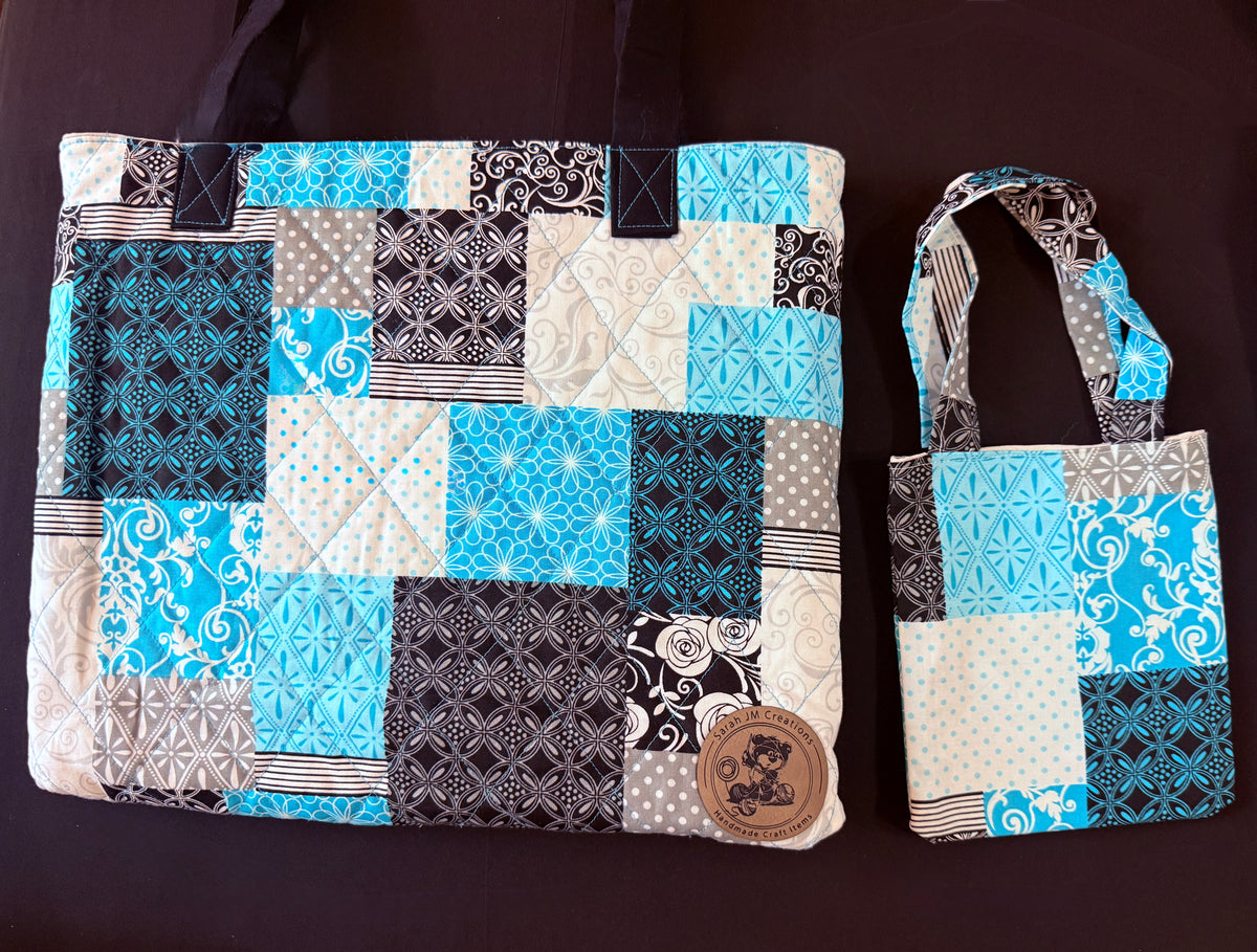 My Mini & Me Quilted Blue Patched Bags (Lrg)