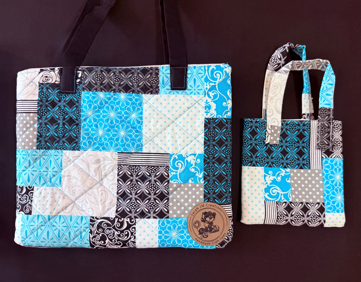 My Mini & Me Quilted Blue Patched Bags (Med)