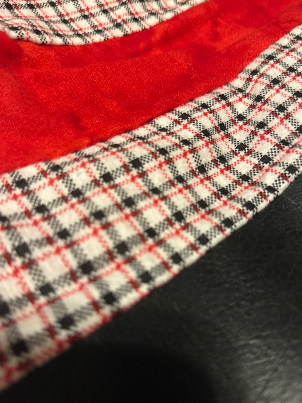 Red Plaid Shoulder Bag with Faux Leather Trim
