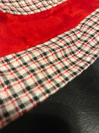 Red Plaid Shoulder Bag with Faux Leather Trim