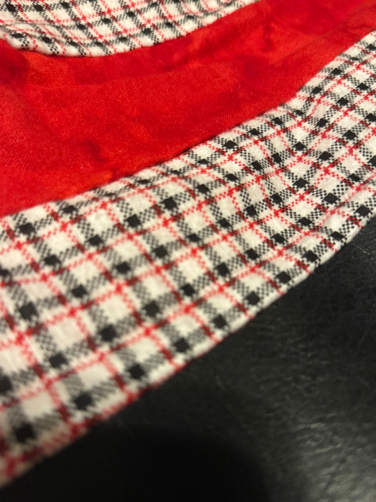 Red Plaid Shoulder Bag with Faux Leather Trim